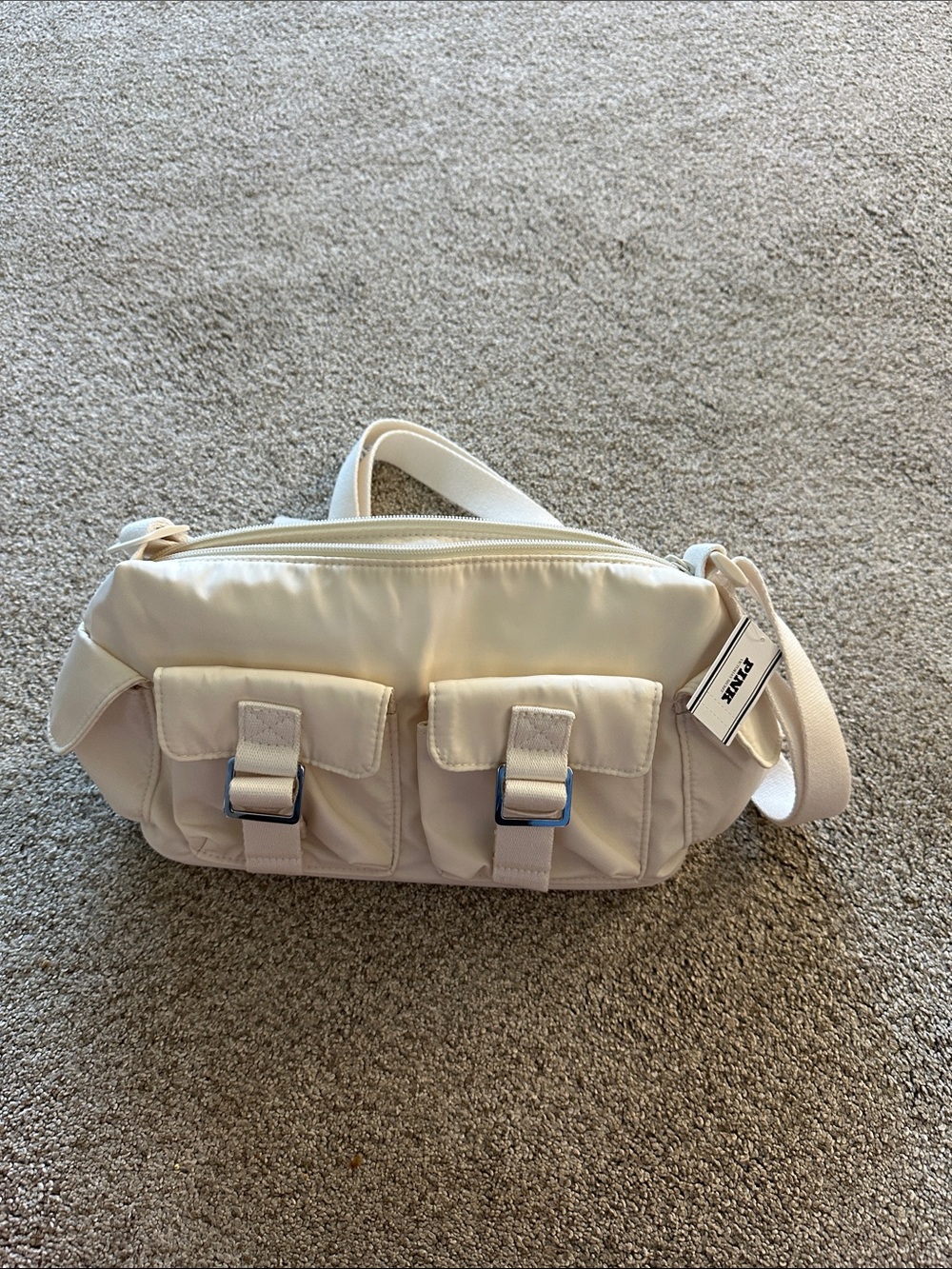 Pink by Victoria secretlBrand Cream Crossbody Bag with Front Pockets